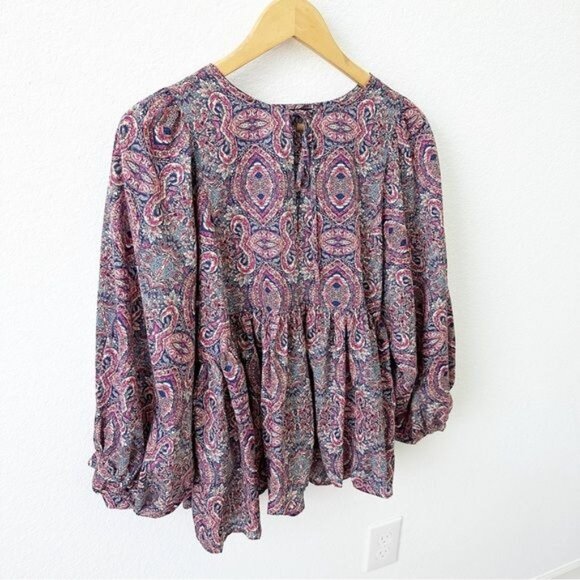 Banana Republic Balloon Sleeve Paisley Blouse Work Shirt Top Size M - Picture 8 of 8